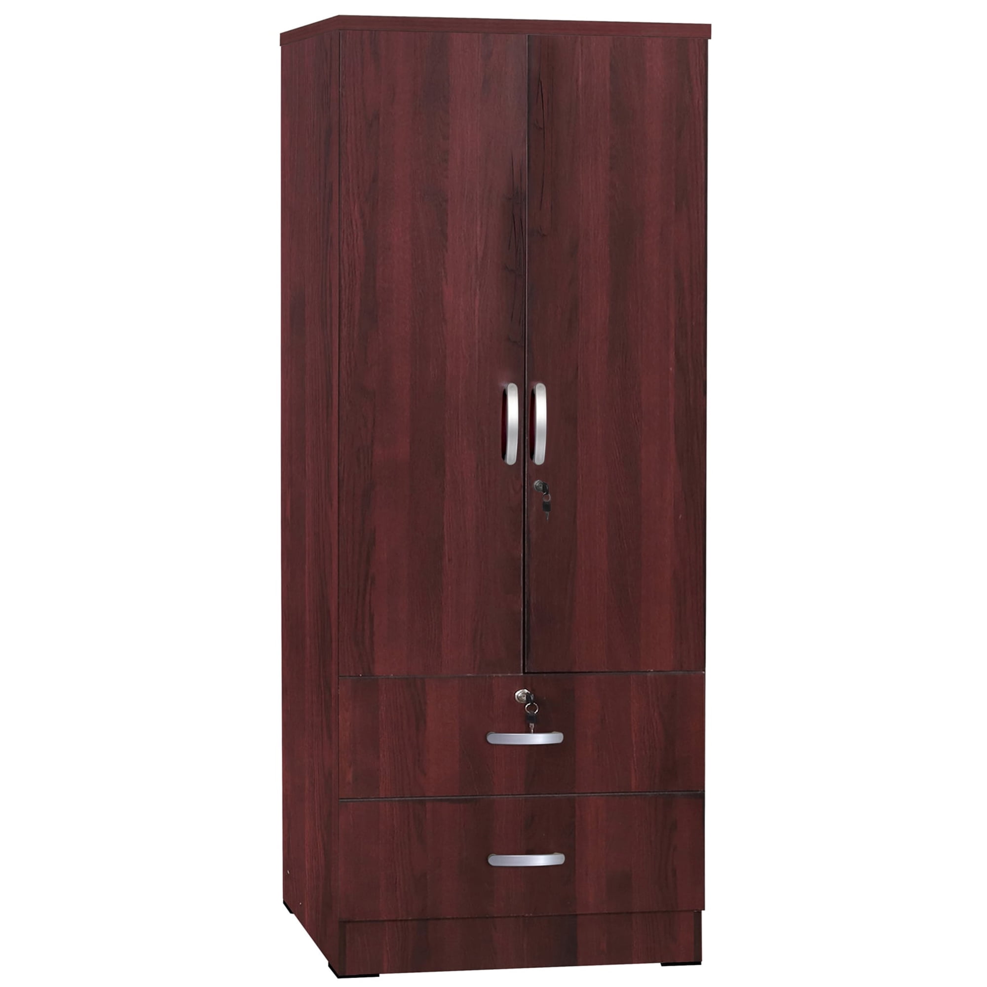 Contemporary Mahogany 2-Door 2-Drawer Freestanding Wardrobe Armoire