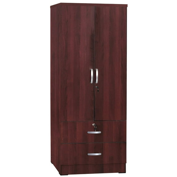 Better Home Products Grace Wood 2-Door Wardrobe Armoire with 2-Drawers Mahogany