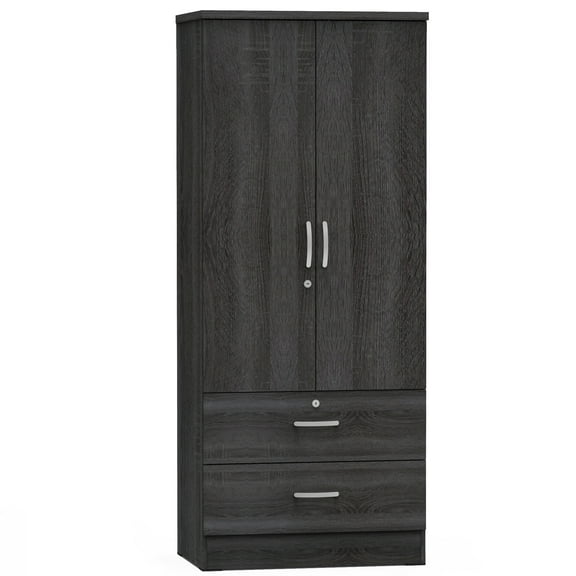 Better Home Products Grace Wood 2-Door Wardrobe Armoire with 2-Drawers in Gray