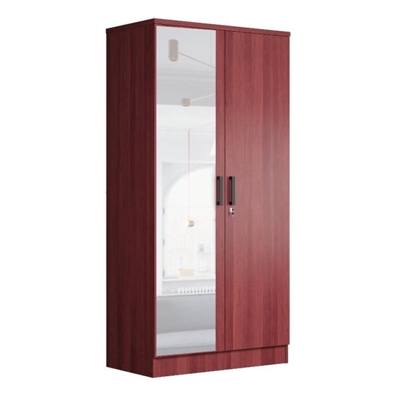 Better Home Products Harmony Two Door Armoire Wardrobe with Mirror in Mahogany