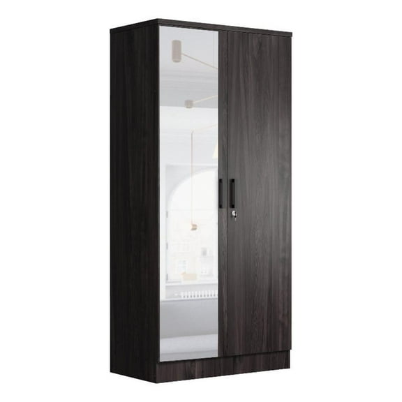 Better Home Products Harmony Two Door Armoire Wardrobe with Mirror in Tobacco