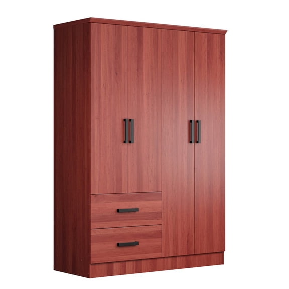 Better Home Products Luna Modern Wood 4 Doors 2 Drawers Armoire in Mahogany