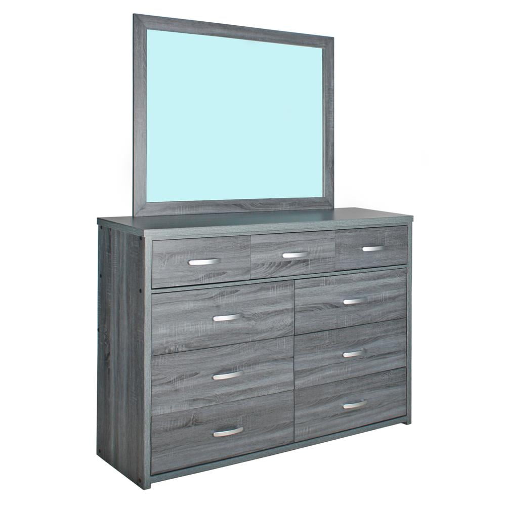 Modern Majestic 9-Drawer Double Dresser with Mirror in Silver Gray