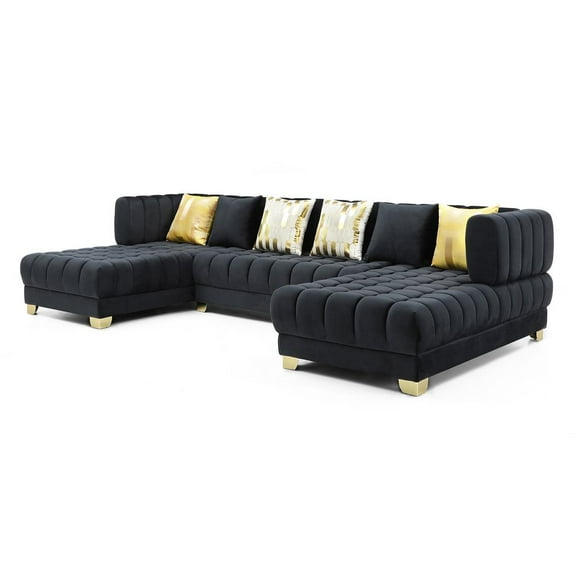 Better Home Products Marigold U-Shaped Velvet Sectional Sofa in Black