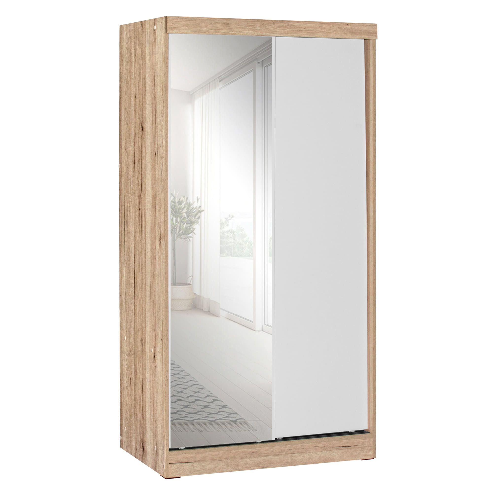 Better Home Products Mirror Wood Double Sliding Door Wardrobe