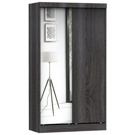Better Home Products Mirror Wood Double Sliding Door Wardrobe in Gray