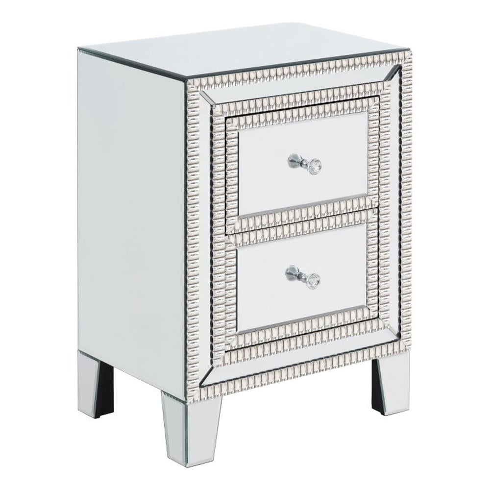 Mirrored 2-Drawer Beveled Nightstand with Acrylic Handles