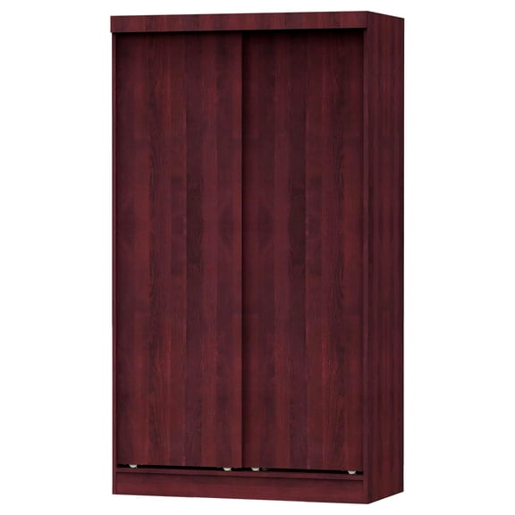 Better Home Products Modern Wood Double Sliding Door Wardrobe in Mahogany