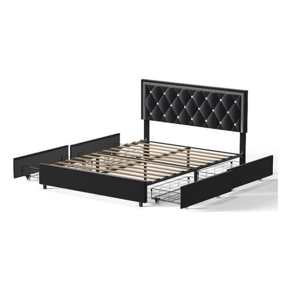 Better Home Products Monica 4-Drawer Velvet King Size Platform Bed in Black