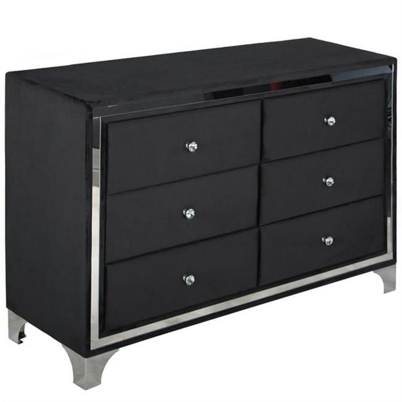Black Velvet Double Dresser with Soft Close Drawers