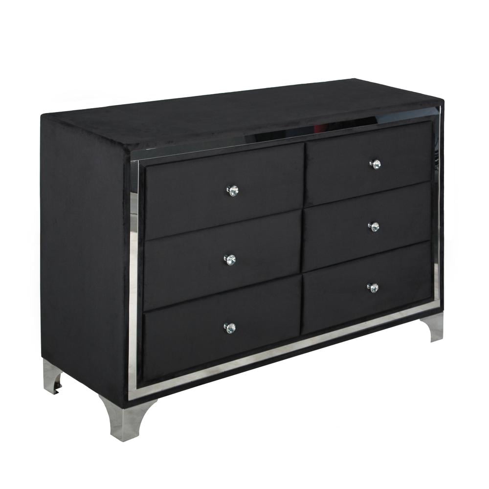 Black Velvet Double Dresser with Soft Close Drawers