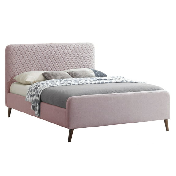Better Home Products Roza Velvet Upholstered Queen Bed with Headboard Light Pink