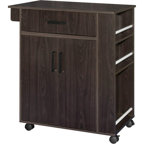 Better Home Products Shelby Rolling Kitchen Cart with Storage Cabinet - Tobacco