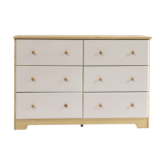 Better Home Products Solid Pine 6 Drawer Double Dresser-Color:Natural/White