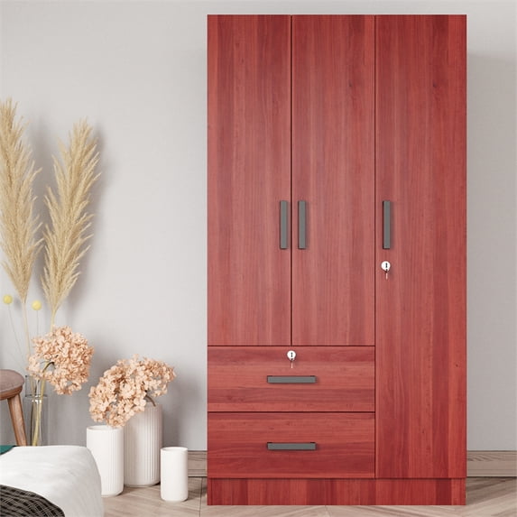 Better Home Products Symphony Wardrobe Armoire Closet with Two Drawers Mahogany