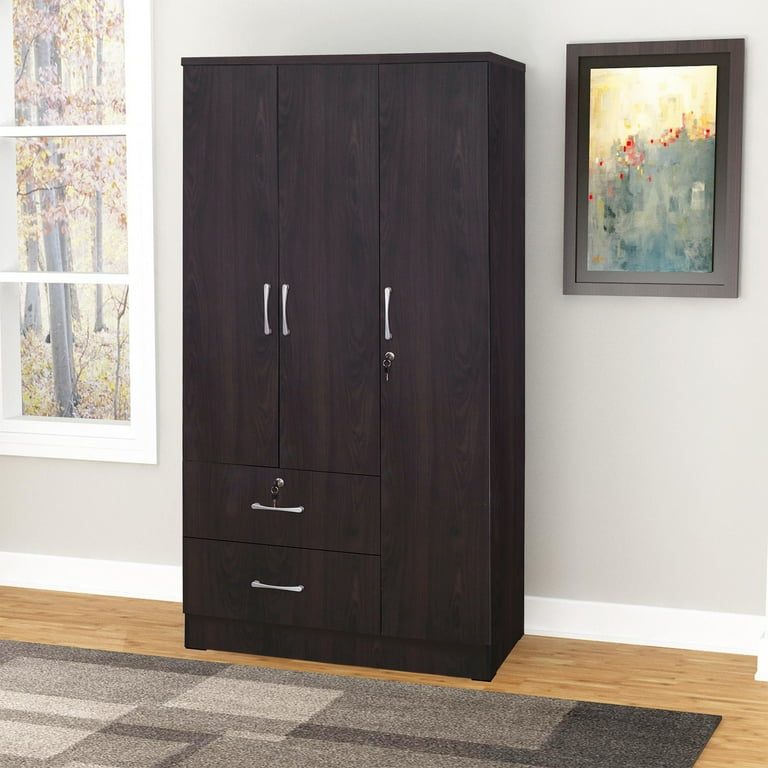 Better Home Products Symphony Tobacco Wardrobe Armoire Closet with Two Drawers