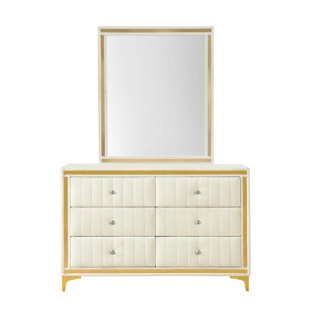 Better Home Products Velvet 6 Drawer Dresser with Gold Legs and Trim
