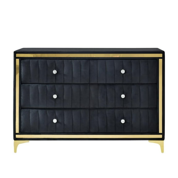 Better Home Products Velvet 6 Drawer Dresser with Gold Legs and Trim