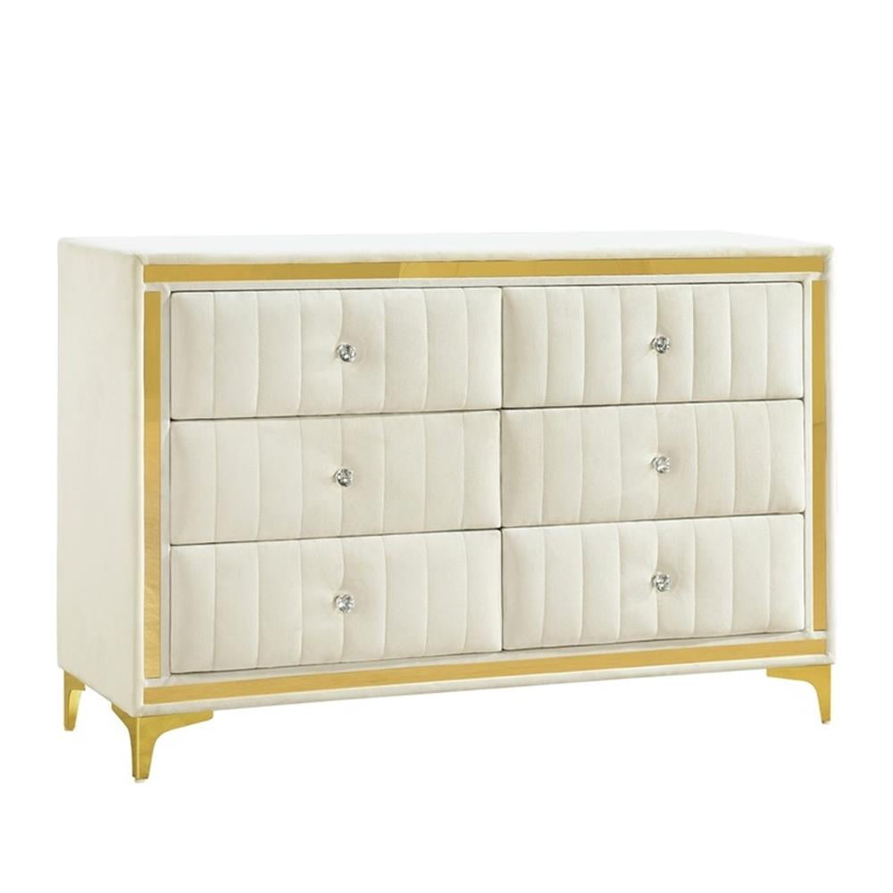 Better Home Products Cream Velvet Bedroom Dresser, 6 Drawers with Gold Legs  - Walmart.com