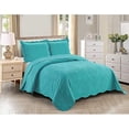 thumbnail image 1 of Better Home Style 3 Piece Luxury Floral Ultrasonic Embossed Solid Color Quilt Coverlet Bedspread Oversized Bed Cover Set # Stacy (Turquoise, Full / Queen), 1 of 2