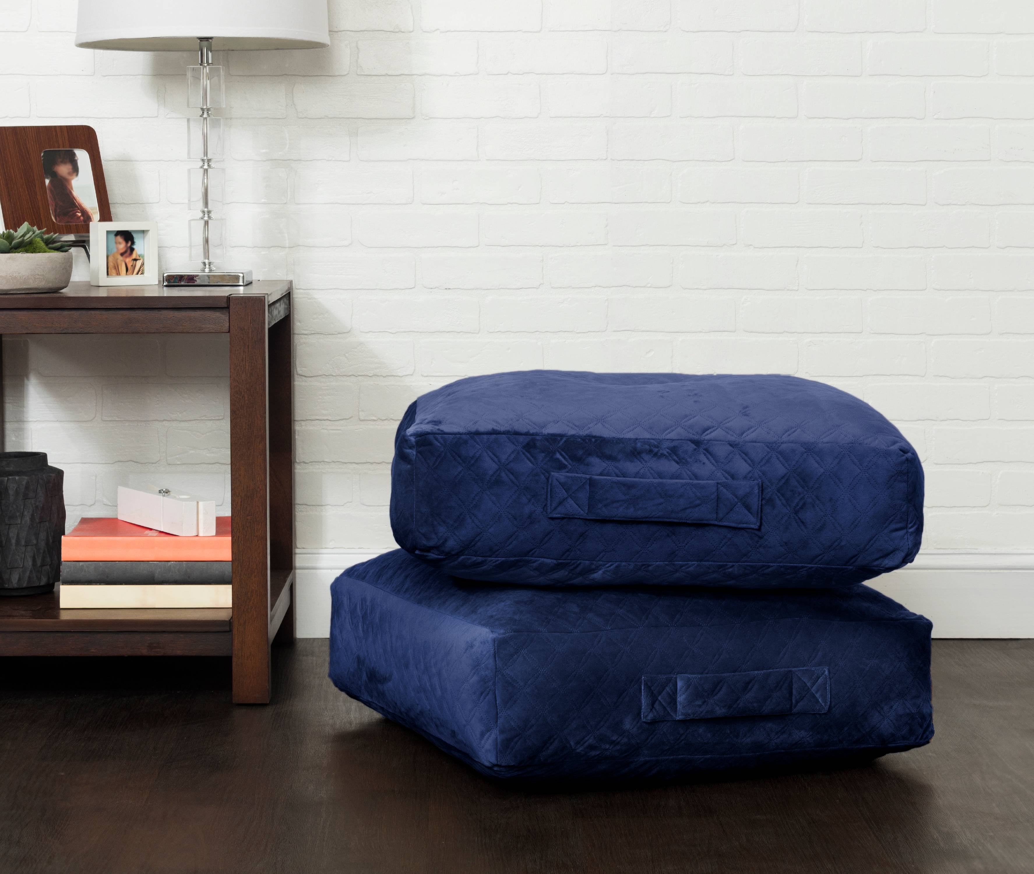 Better Homes & Gardens Quilted Velvet Oversized Square Floor Cushion, 24 in x 24 in, Blue Cove Navy, Pack of 1
