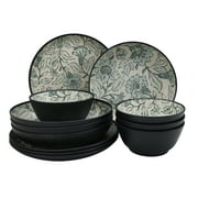 Better Homes & Garden 12-Pack Bamboo Melamine Dinnerware Set, Botanical Print