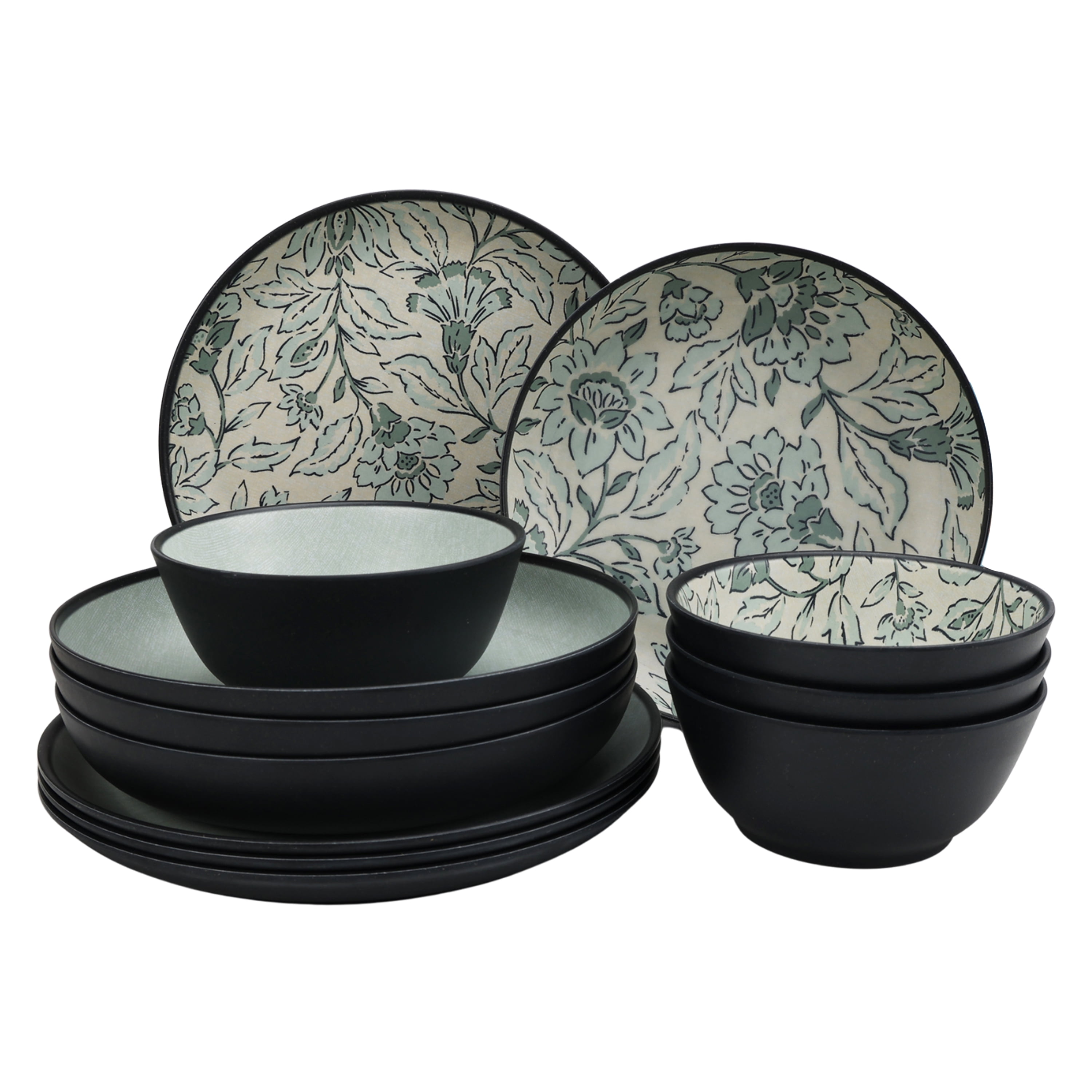 Better Homes & Garden 12Pack Bamboo Melamine Dinnerware Set, Botanical