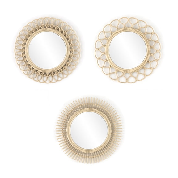 Better Homes & Garden 3 Piece Light Natural Faux Woven Wicker Round Traditional Mirror Set
