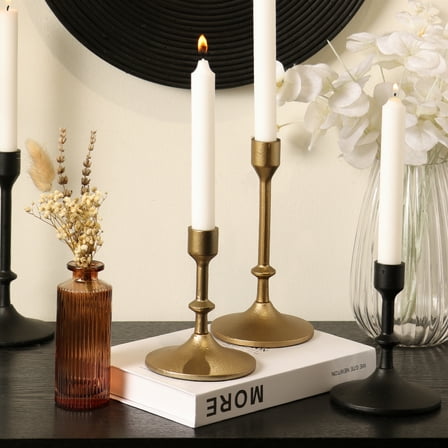 Better Homes & Gardens Gold Cast Iron Taper Candle Holder, 5.3", Medium