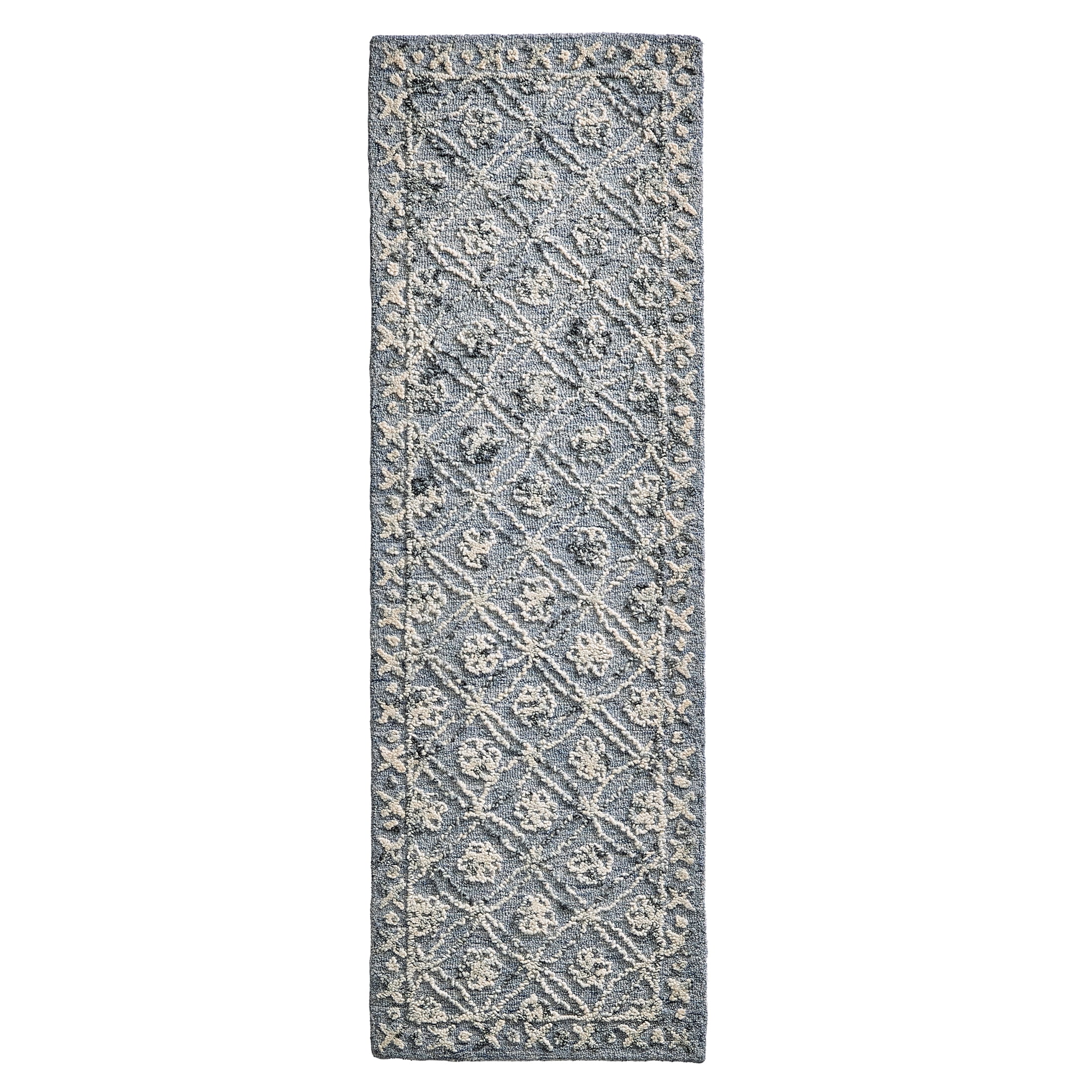 Better Homes & Gardens Blue/Silver Floral Trellis Indoor Runner Rug, 2.5' x 7'