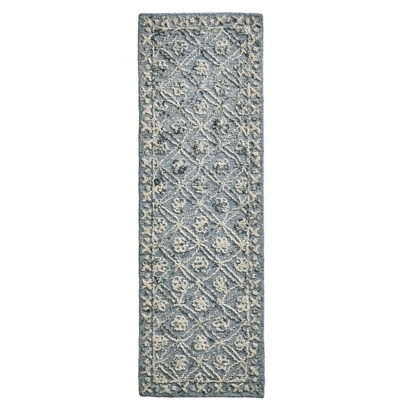 Better Homes & Gardens Blue/Silver Floral Trellis Indoor Runner Rug, 2.5' x 7'