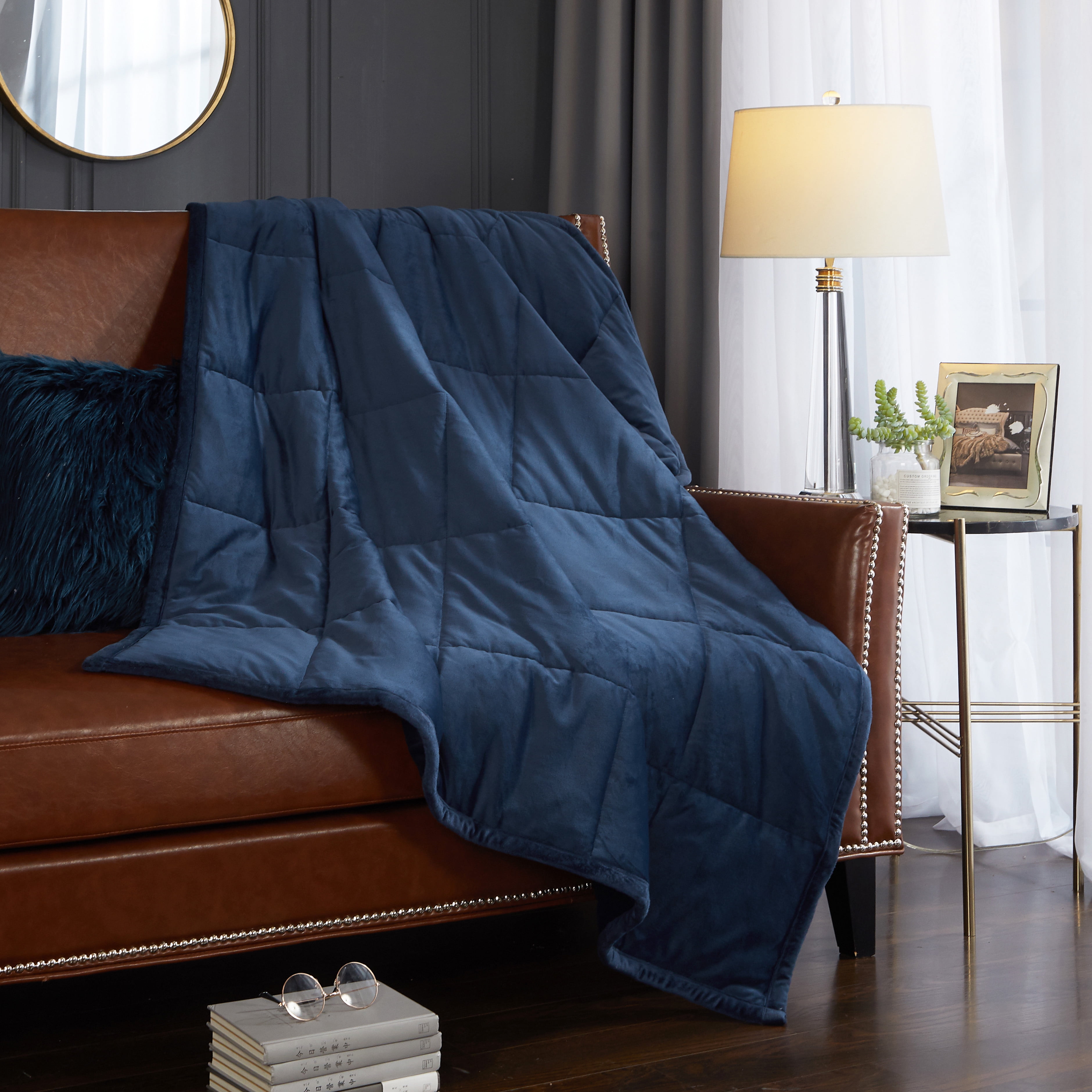 Quilted navy online throw