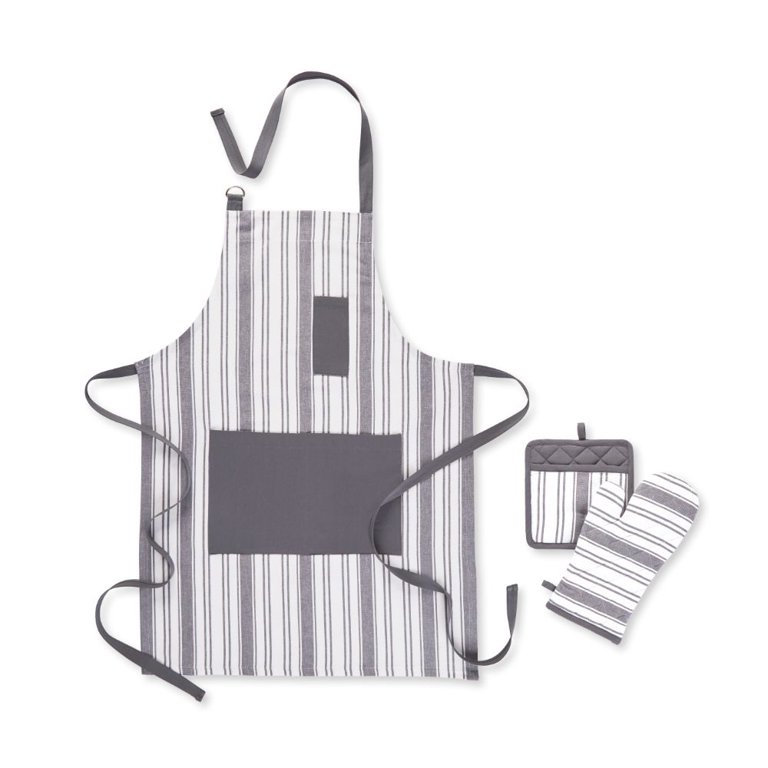 French Striped Organic Apron, Oven Mitt, & Pot Holder Set