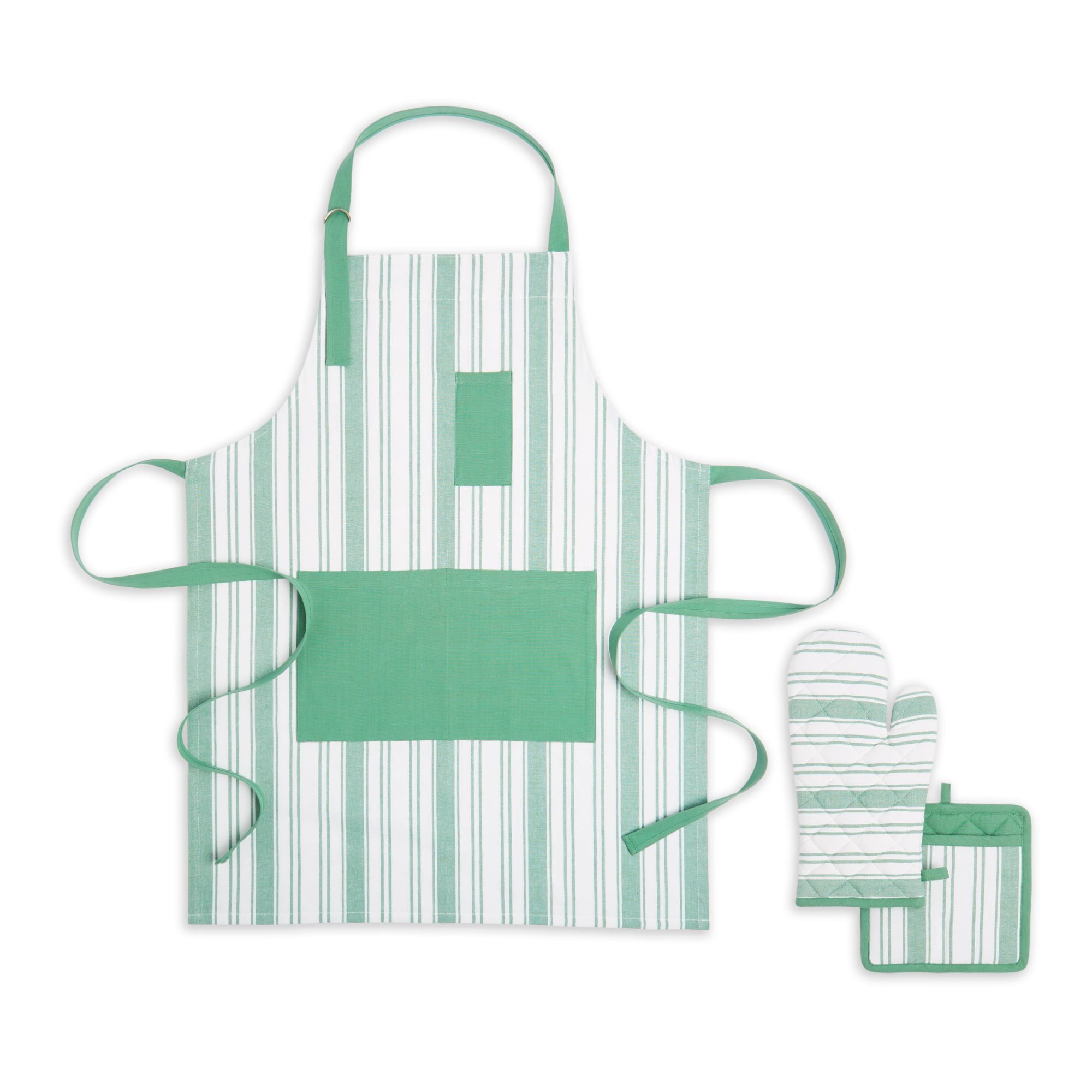French Striped Organic Apron, Oven Mitt, & Pot Holder Set