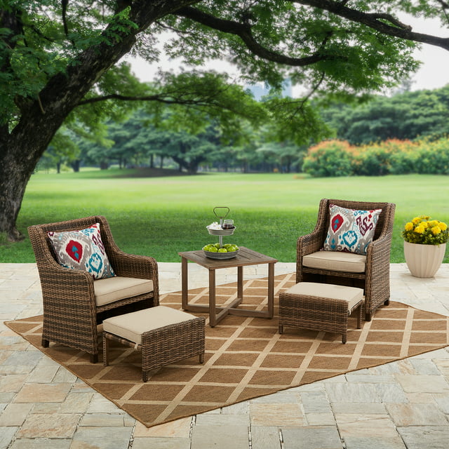Better Homes & Garden Hawthorne Park 5 Piece Outdoor Chat Set with Beige Cushions