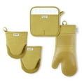 thumbnail image 1 of Better Homes & Gardens Honeycomb Silicone and Cotton Oven Mitt, Pot Holder, Mini Mitt Set, Green Saddle, 4 Pieces, 1 of 6