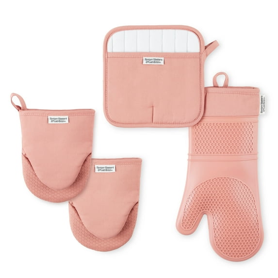 Better Homes & Gardens Honeycomb Silicone and Cotton Oven Mitt, Pot Holder, Mini Mitt Set, Terracotta Dream, 4 Pieces