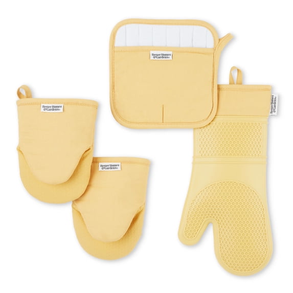 Better Homes & Garden Oven Mitt, Pot Holder, Mini Mitt Set, Yellow, 4 Pieces