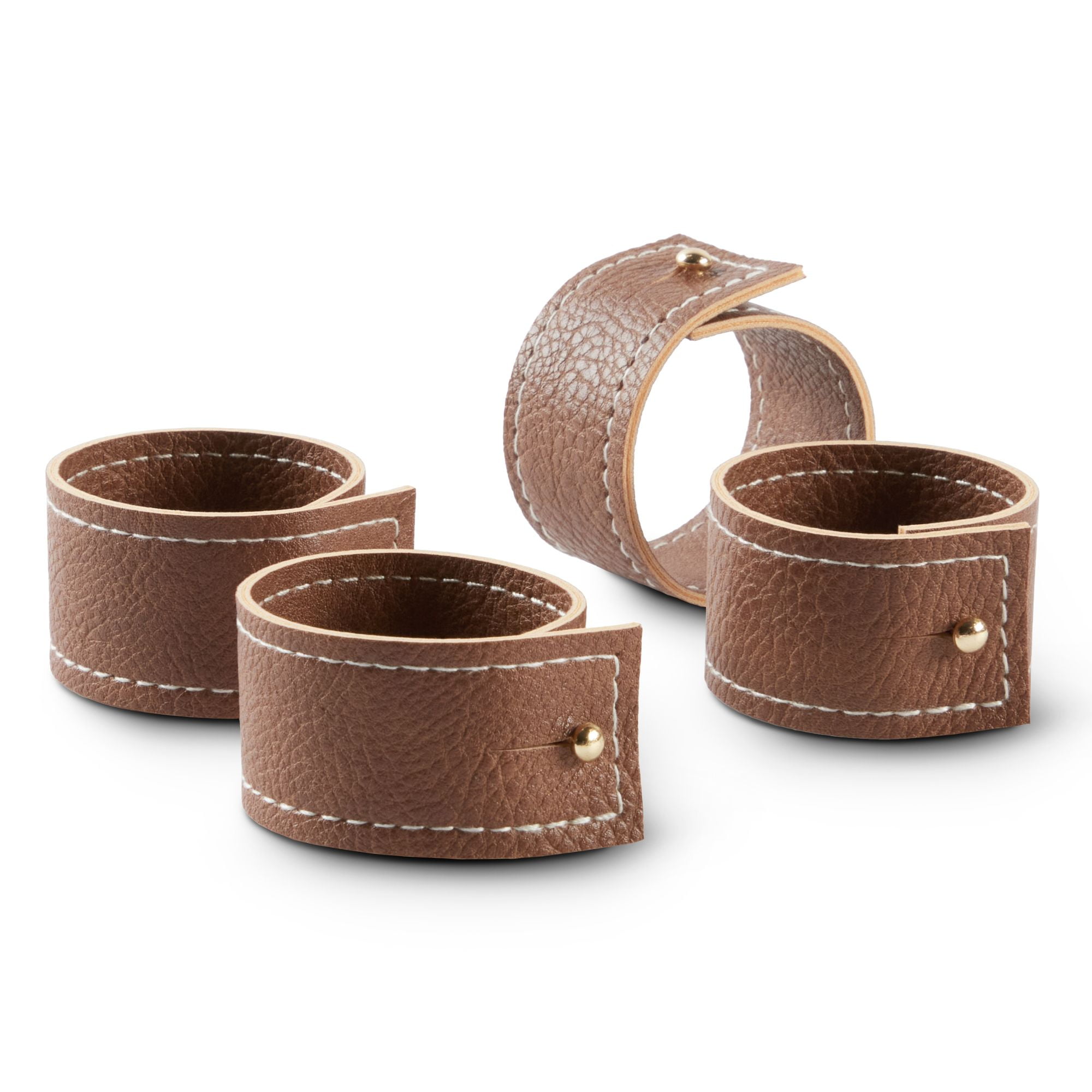 Better Homes & Garden Persia Faux Leather Napkin Rings, Brown, 2"W x 1.25"L, 4 Pieces