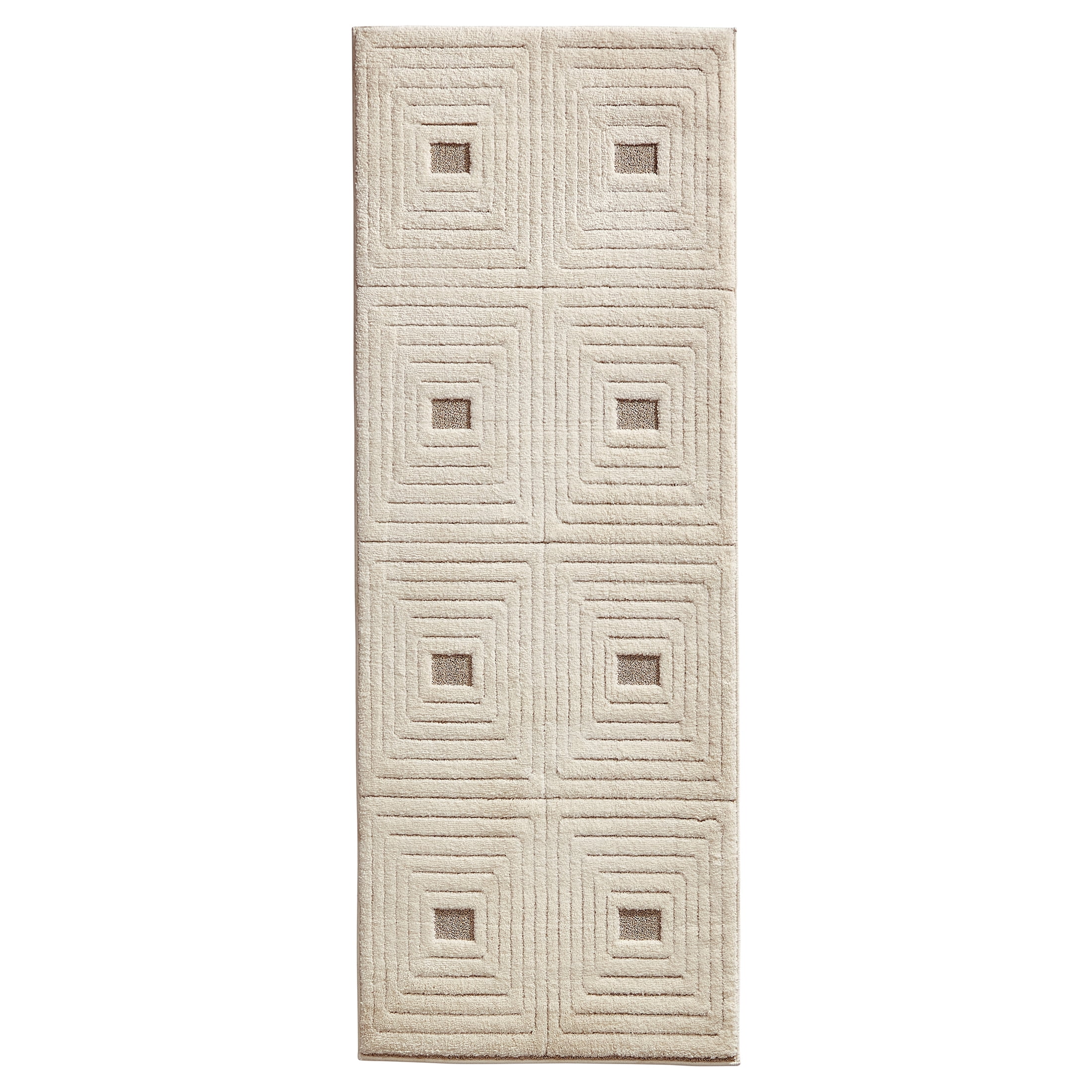 Better Homes & Gardens Tan/White Linear Square Geo High-Low Indoor Rug Runner, 2.5' x 7'
