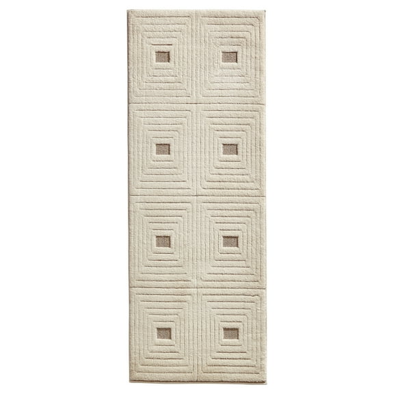 Better Homes & Gardens Tan/White Linear Square Geo High-Low Indoor Rug Runner, 2.5' x 7'