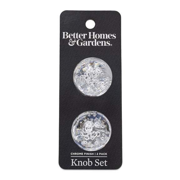 Better Homes & Gardens 1-3/16" (30mm) Clear Glass Bubble Knob, Chrome, 2 Pack