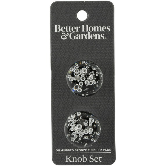 Better Homes & Gardens 1-3/16" (30mm) Clear Glass Bubble Knob, Oil Rubbed Bronze, 2 Pack