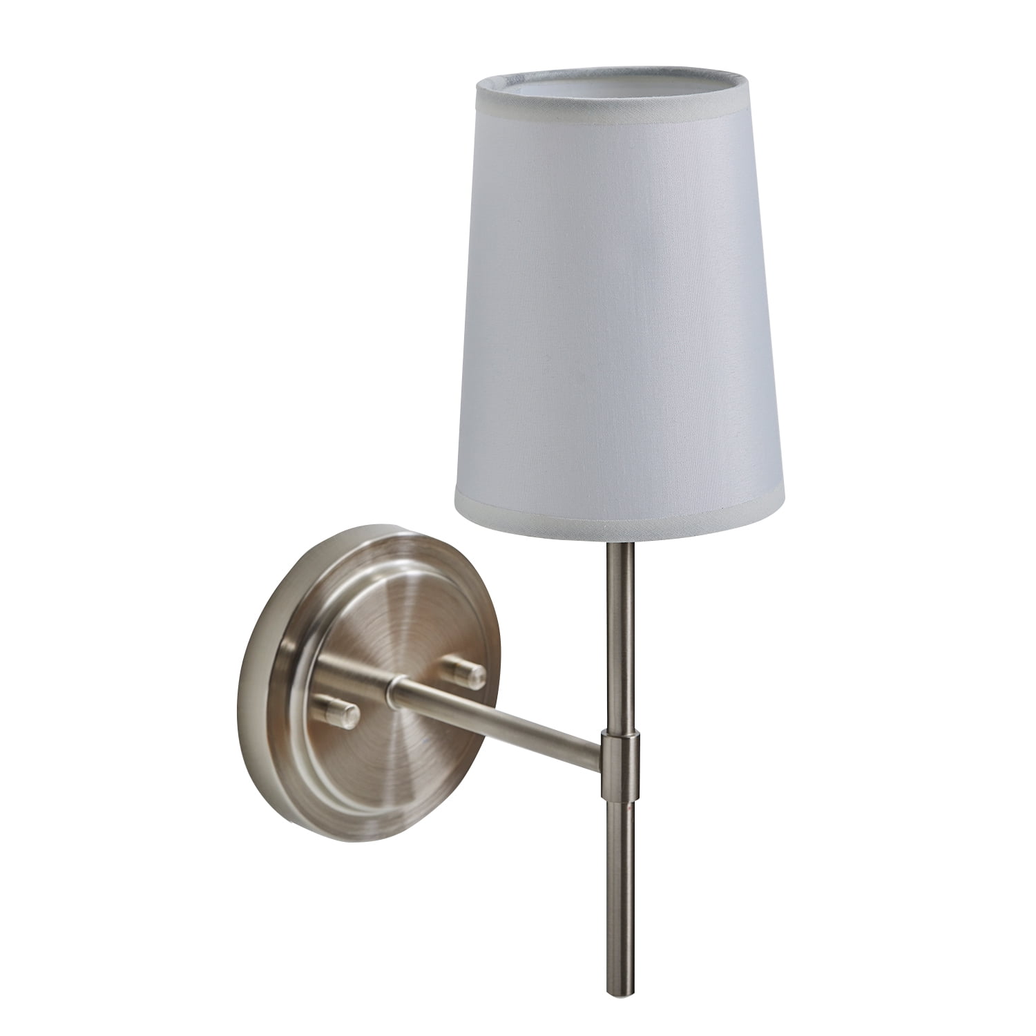 Better Homes & Gardens 1-Light Indoor Wall Sconce, Satin Nickel Finish, White Shade, Bulb Included
