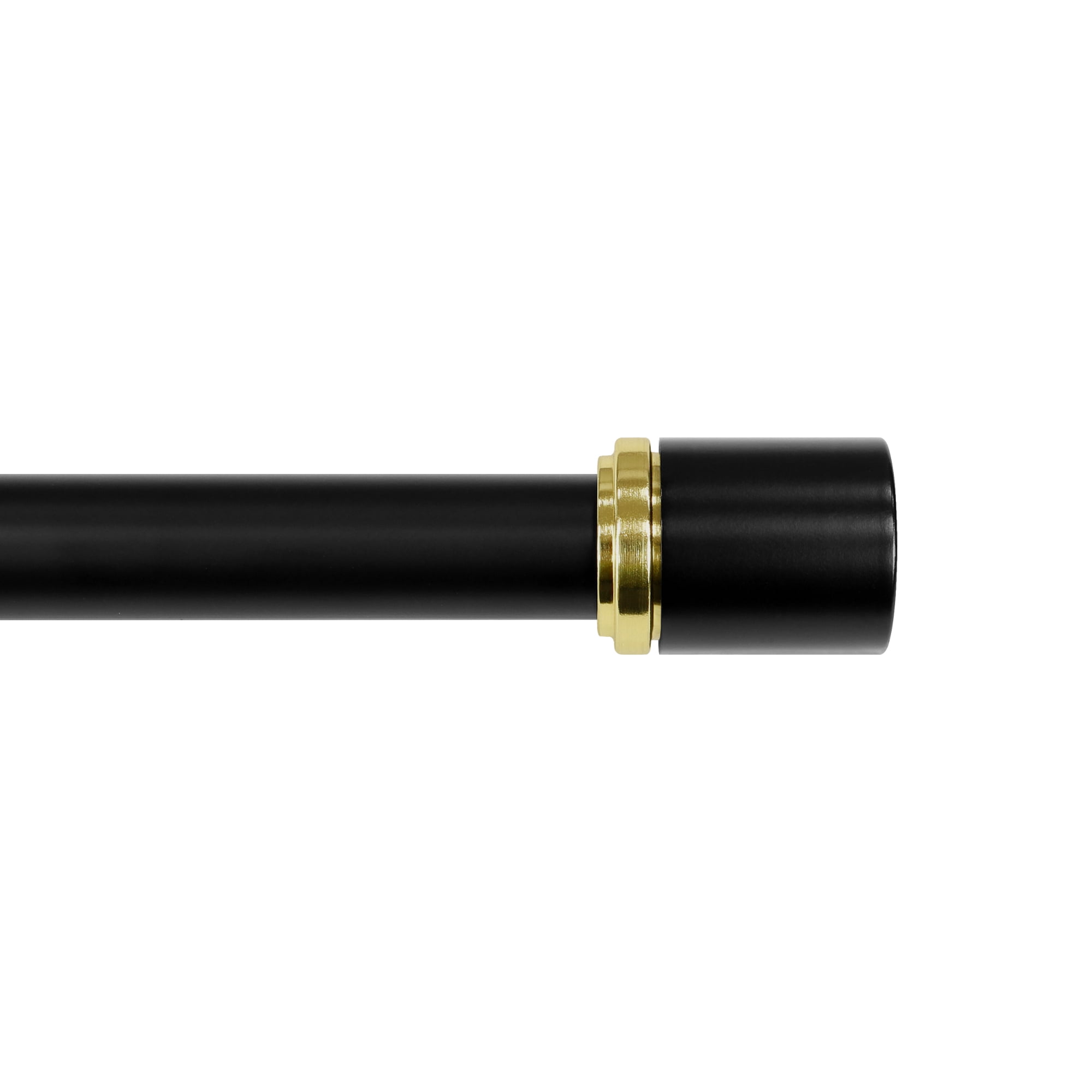 Better Homes & Gardens 1" Matte Black with Brass Neck Cylinder Adjustable Single Curtain Rod Set, 120"-180"