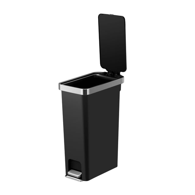 Better Homes & Gardens Slim Kitchen Trash Can, 10.5 Gallon Plastic Step Garbage Bin with Soft Close Lid, Black