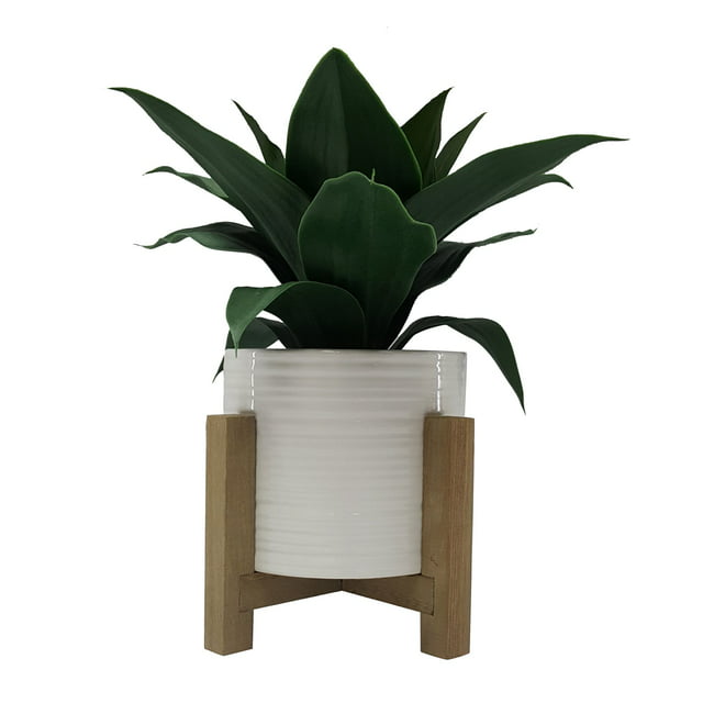 Better Homes & Gardens 10" Artificial Agave Plant in White Ceramic Pot with Wood Stand