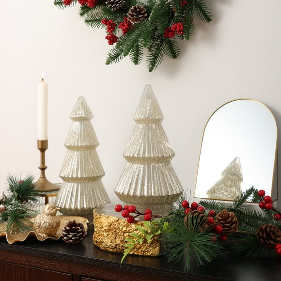 Better Homes & Gardens 10‘’  Decorative Tabletop Christmas Tree in Mercury Ribbed White Glass, Small
