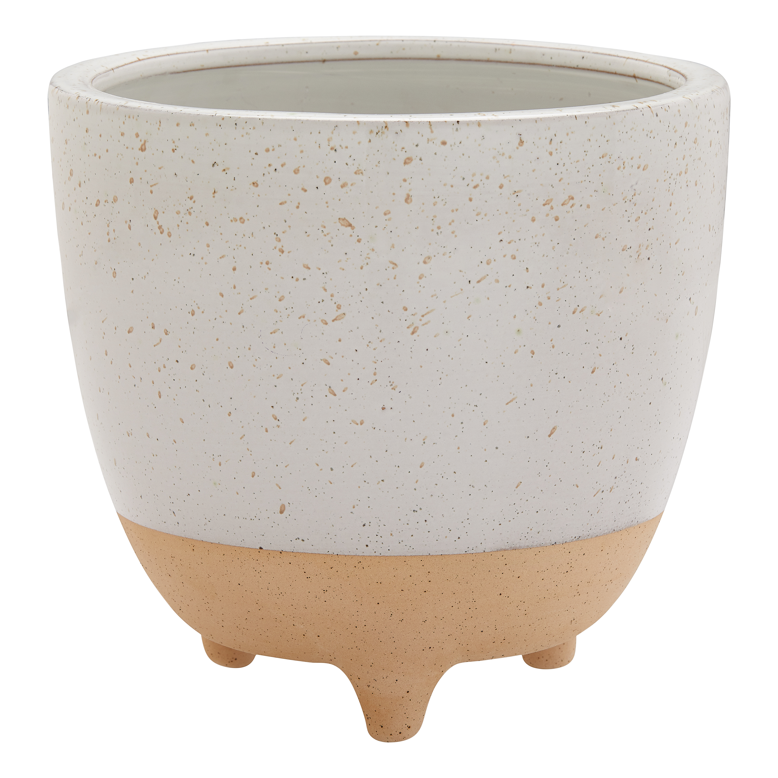 Better Homes & Gardens 10" x 10" x 9" Round White and Beige Ceramic Plant Planter - image 1 of 4
