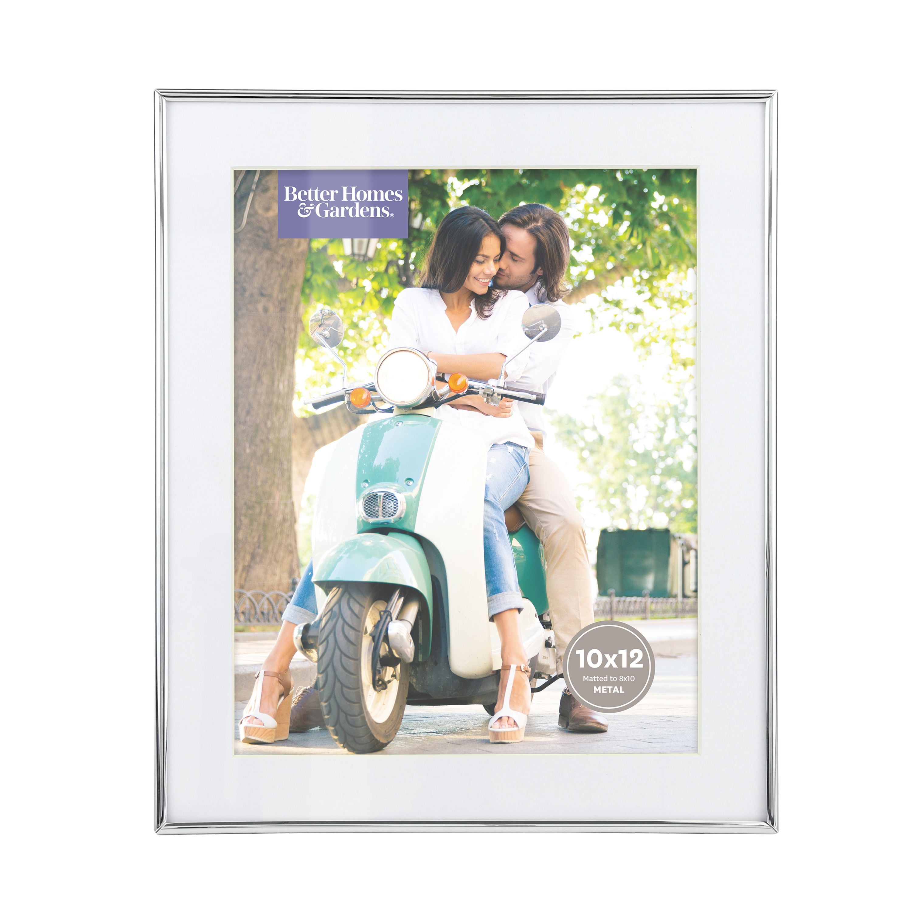 Better Homes & Gardens 10" x 12" Matted to 8" x 10" Rectangle Metal Tabletop Single Picture Frame, SLVR